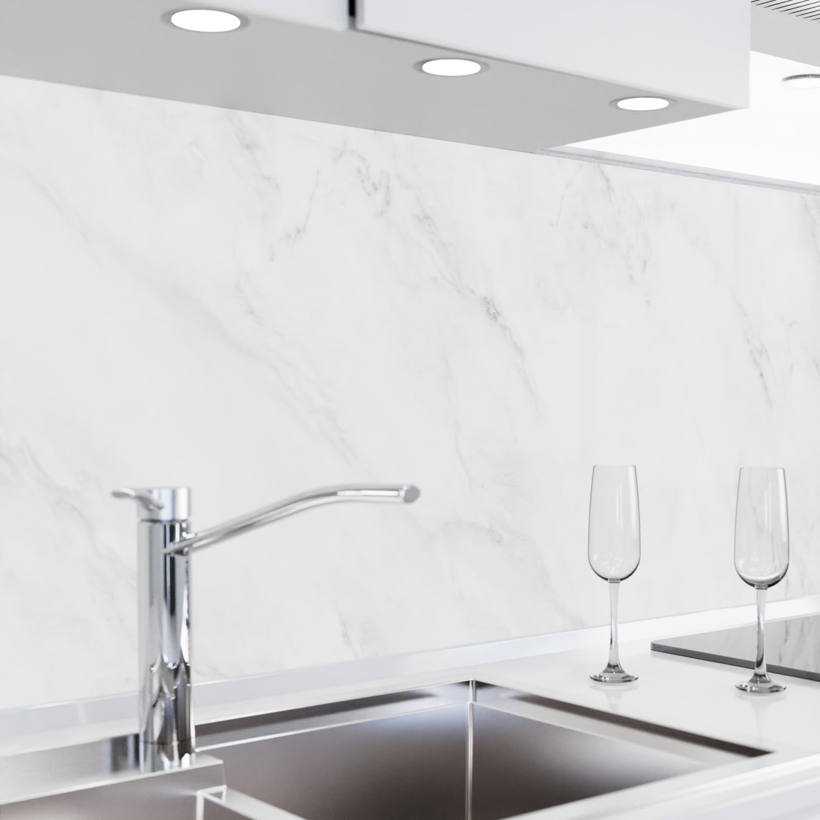 Danario Küchenrückwand matt selbstklebend - Spritzschutz - versteifte PET Folie - 0,4 mm - Marmor weiß - 60cm x 220cm  
