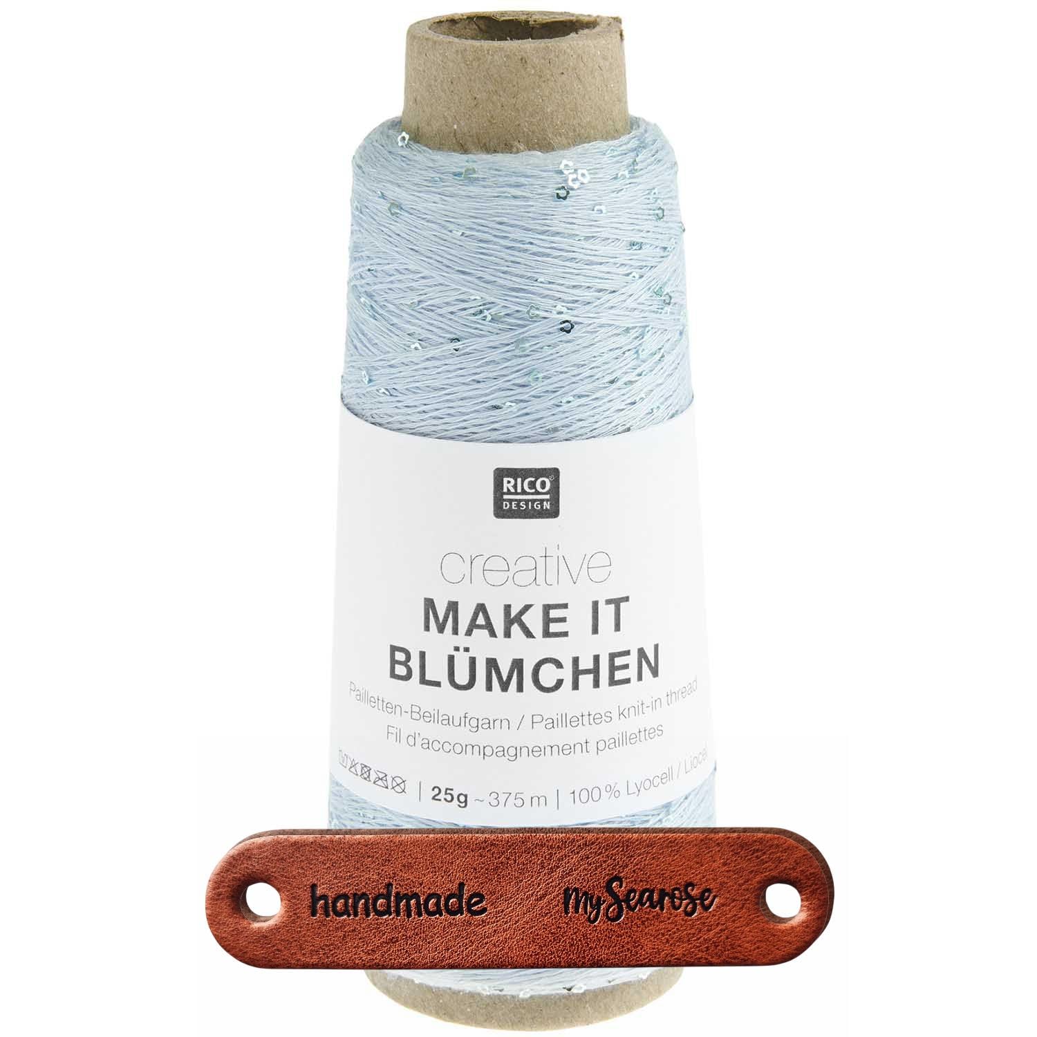 Rico Design Premium Wolle zartes Beilaufgarn mit Blümchenpailletten für Strick- und Häkelprojekte mySearose Label