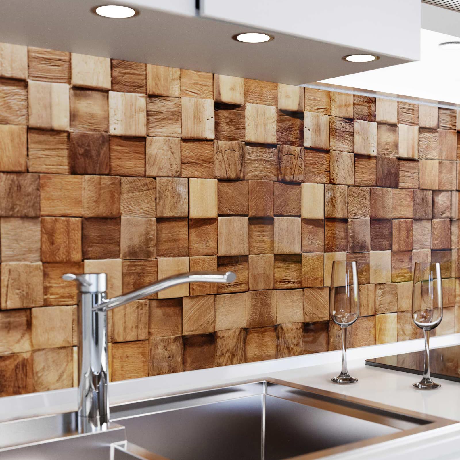 Danario Küchenrückwand selbstklebend - matt - Hölzer - Spritzschutz Küche - versteifte PET Folie - 0,37 mm - Wohnzimmers