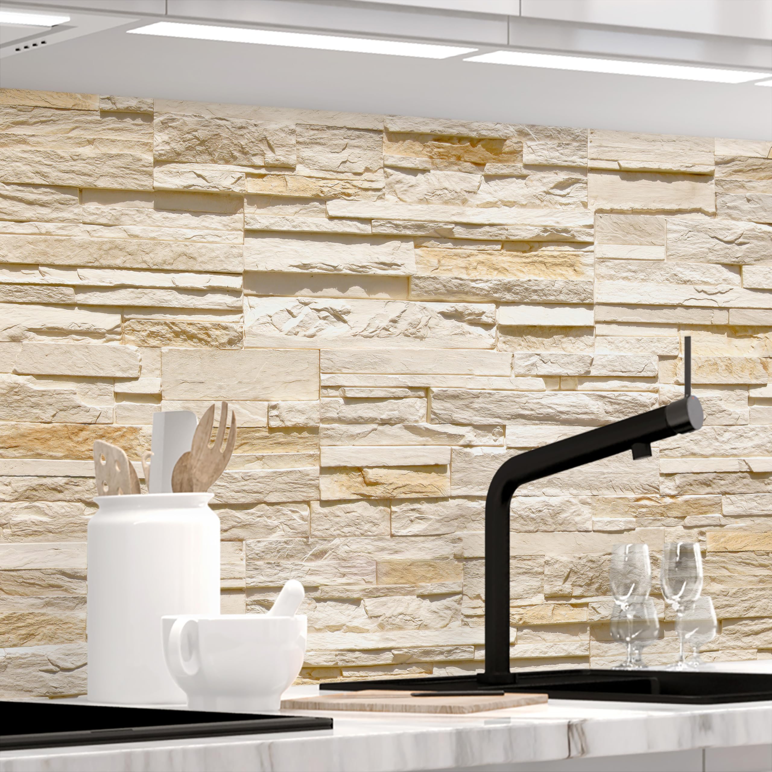 StickerProfis Küchenrückwand matt-geriffelt selbstklebend - STEINWAND Ashlar - Premium 60 x 80cm  
StickerProfis Küchenr